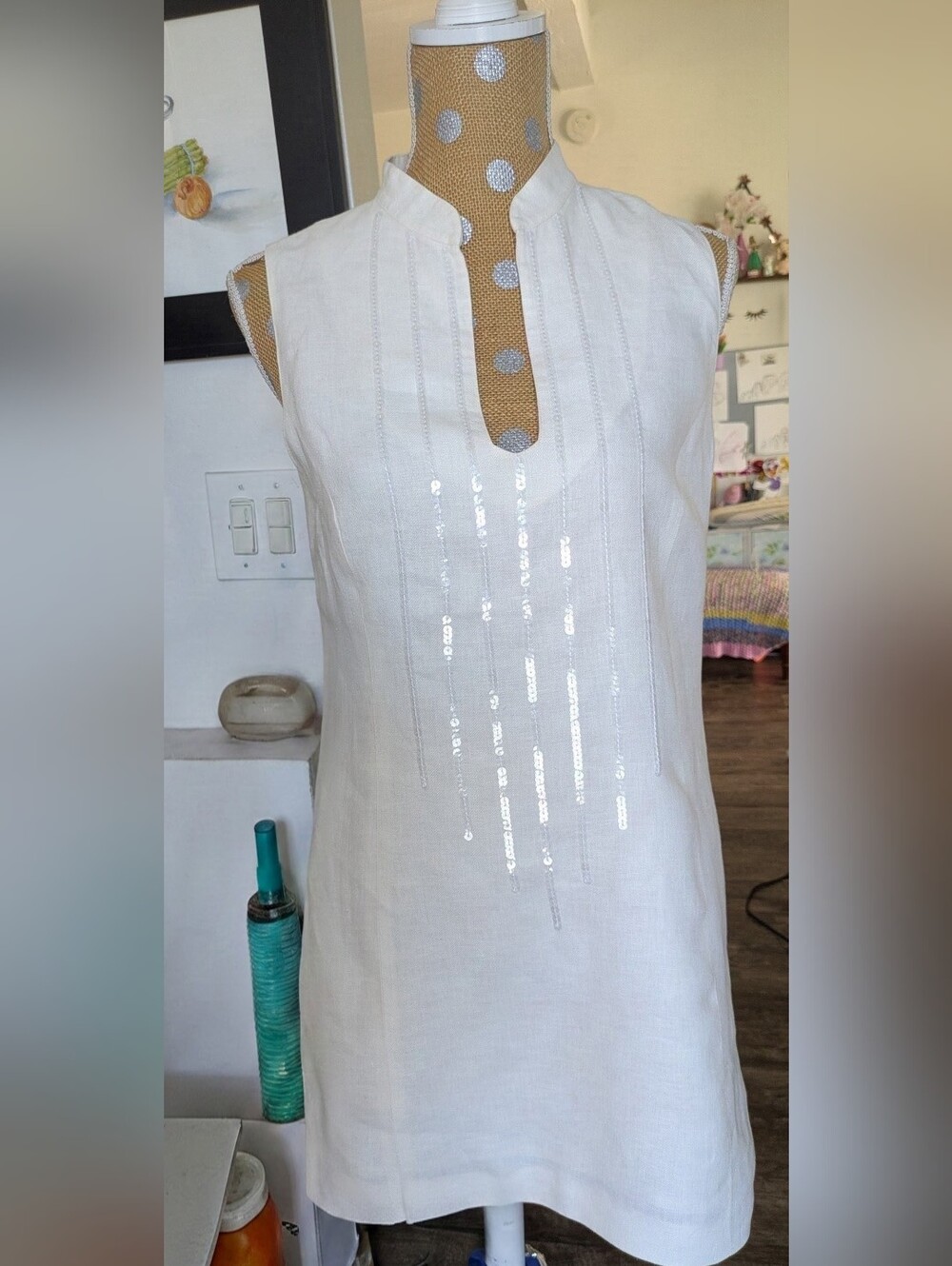 Badgley Mischika Linen Blend Sleeveless Sequin Dress | Elegant Occasion
